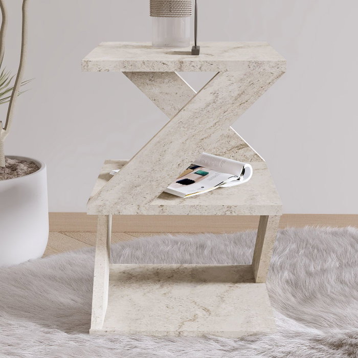 Hanah Home Mesa Auxiliar de Travertino Elegante y Duradera con Tablero de Melamina 18mm - 29.6 x 54.2 x 29.6 cm